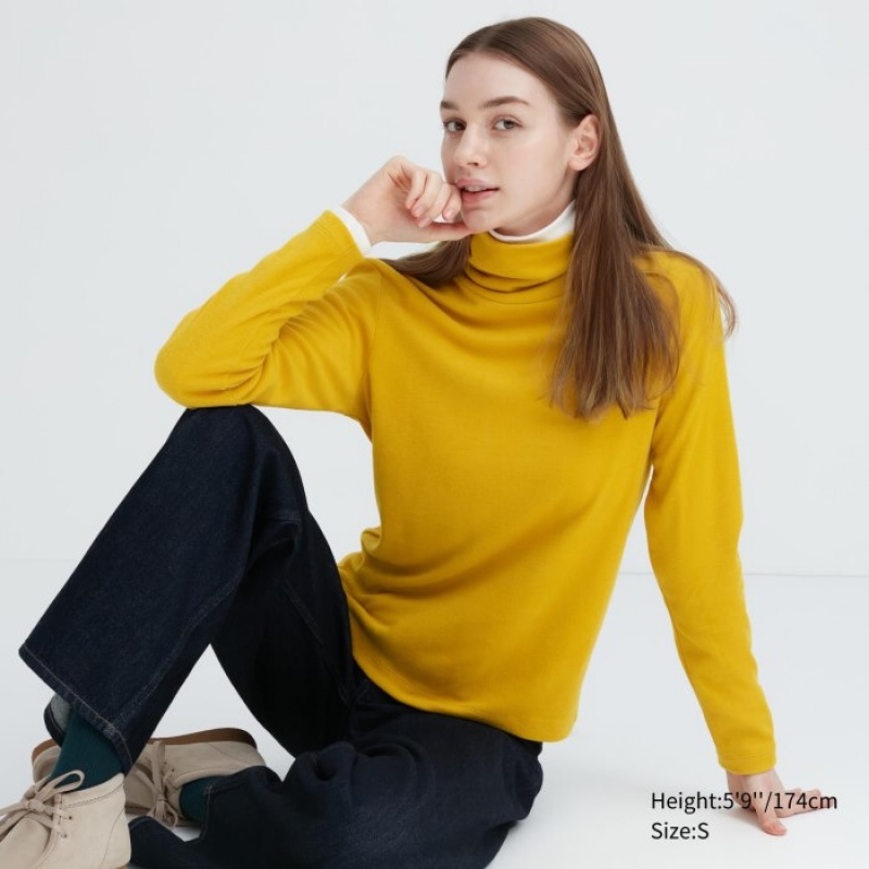 Yellow Uniqlo HEATTECH Fleece Turtleneck Long-Sleeve Women T Shirts | 4179004