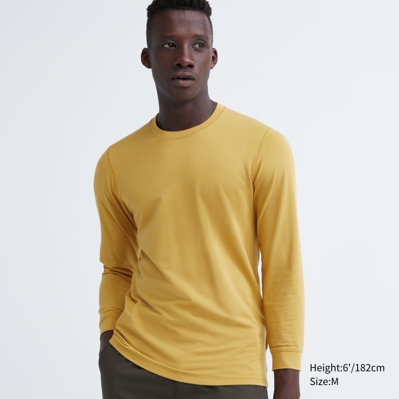Yellow Uniqlo Heattech Cotton Crew Neck Extra Warm Men T Shirts | 8151939
