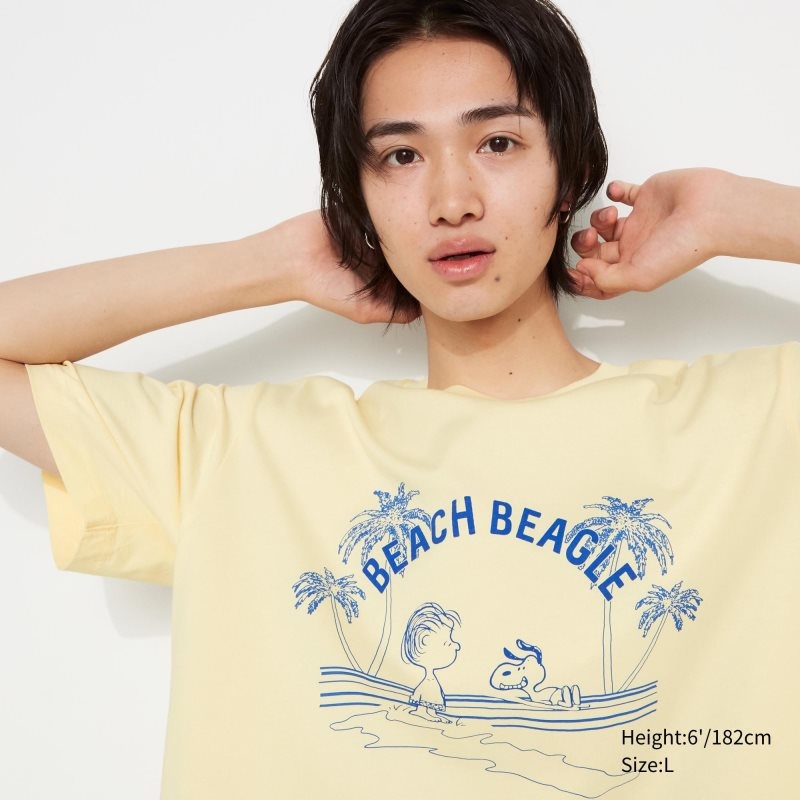 Yellow Uniqlo Peanuts Hawaii Ut Short Sleeve Graphic Men T Shirts | 7041323