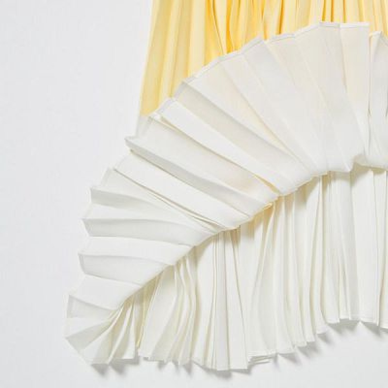 Yellow Uniqlo Pleated Color Block Women Skirts | 888926