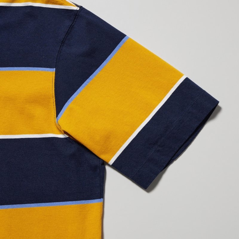 Yellow Uniqlo Rugger Striped Short Sleeve Men Polo Shirts | 3493818