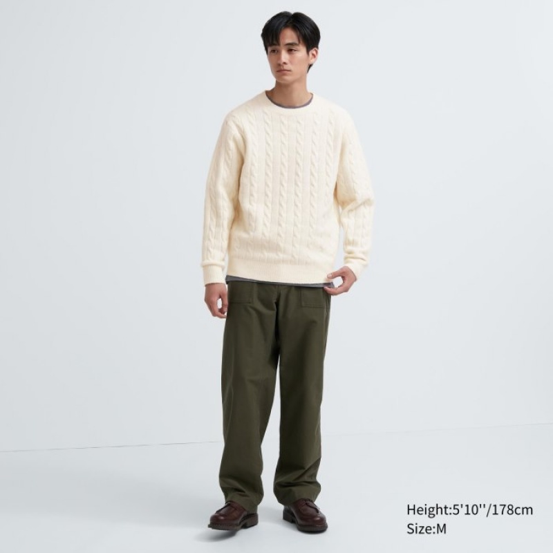Yellow Uniqlo Souffle Yarn Cable Crew Neck Long-Sleeve Women Sweaters | 7387421