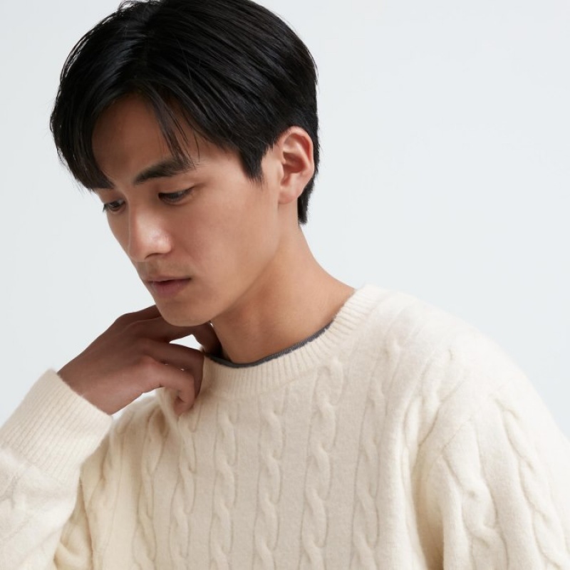 Yellow Uniqlo Souffle Yarn Cable Crew Neck Long-Sleeve Women Sweaters | 7387421