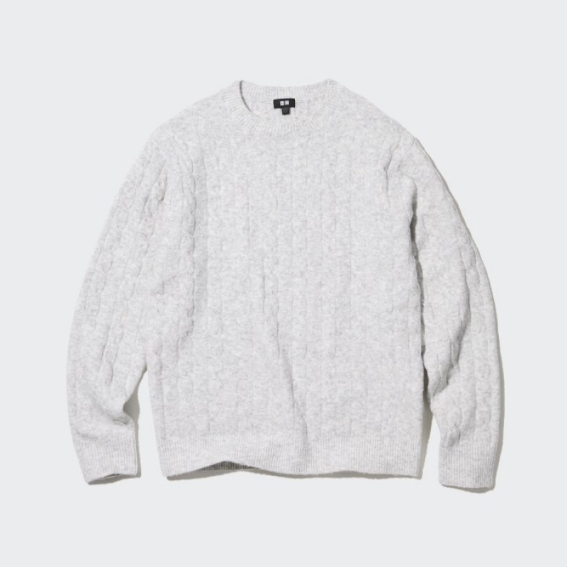 Yellow Uniqlo Souffle Yarn Cable Crew Neck Long-Sleeve Women Sweaters | 7387421