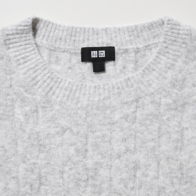 Yellow Uniqlo Souffle Yarn Cable Crew Neck Long-Sleeve Women Sweaters | 7387421